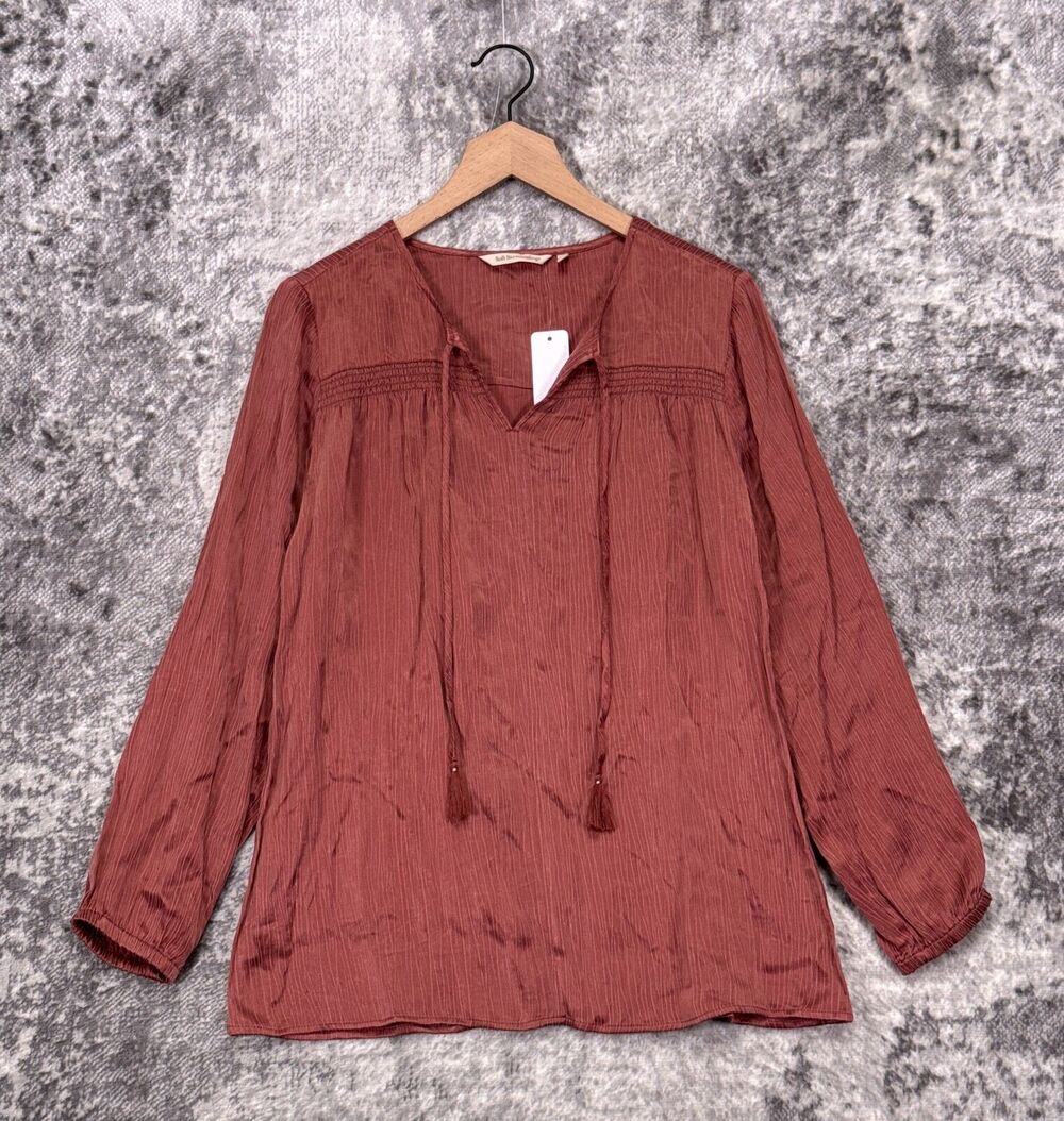 New Soft Surroundings Top Small Womens Dusty Pink Satin Tassel Tie Blouse